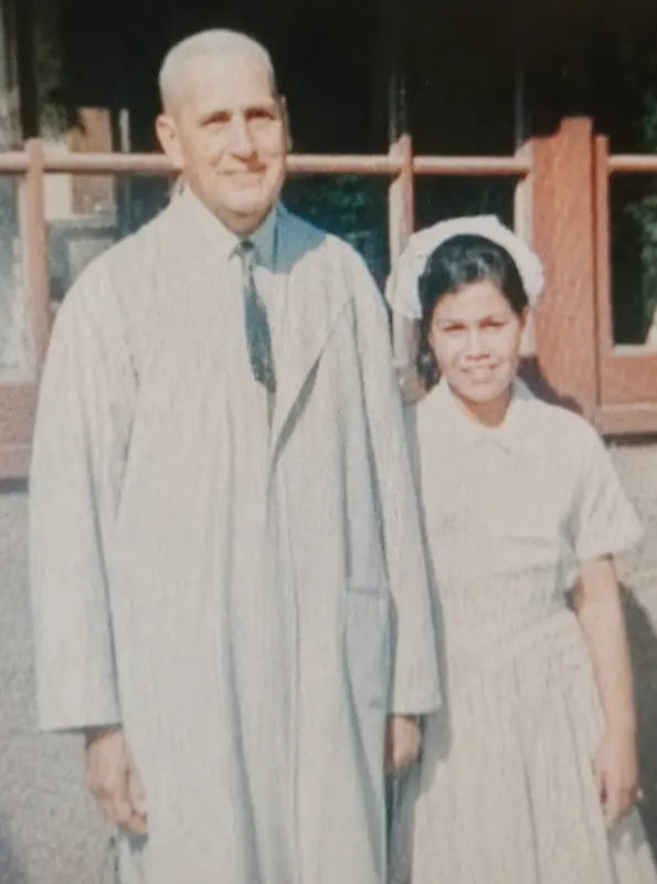 Walter Pyle with Clarita Dunn outside IODE hospital in Windsor early 1960s