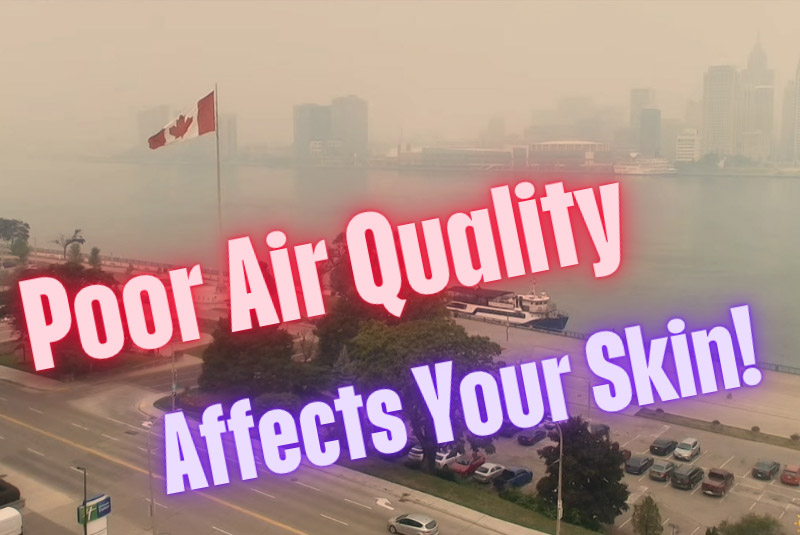 Air Quality affects your skin - Windsor detroit skyline with excessive smokey haze