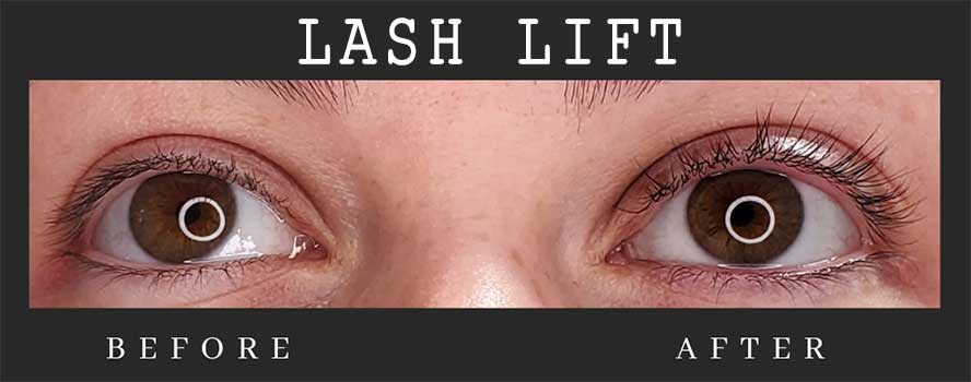 Before and after of a lash lift at Hideaway Spa in Windsor