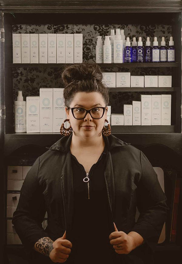 Erika with Oxygen Biological professional skincare products at Hideaway Spa Windsor